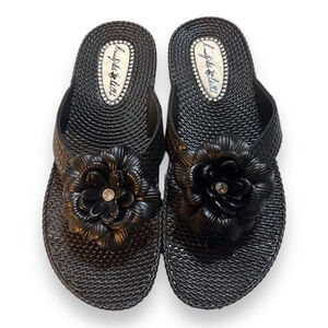 Beverly Hills Polo Hills Polo Club Floral Black Sandals Women’s Size 7